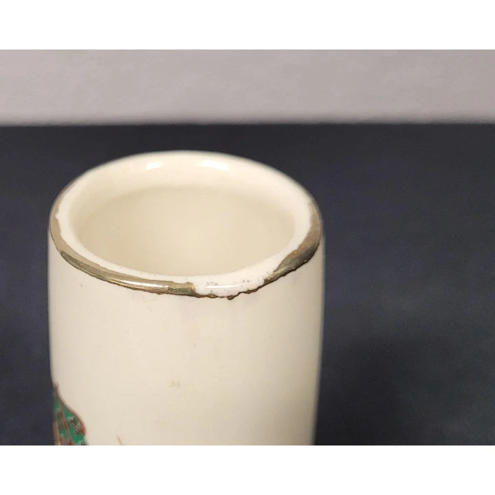 Japanese Porcelain Bud Vase Hand-Painted Rickshaw Floral Design Vintage 1950s